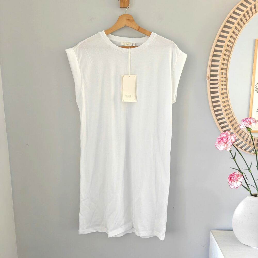 NOTES DU NORD Porter T-Shirt Short Cap Sleeve White Dress, Scandi Design, XS NWT